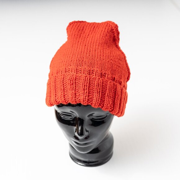 Handmade Accessories - Hand Knit Traditional Norwegian Nisselue Pointed Red Resistance Hat